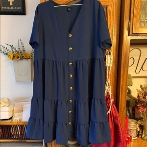 SHEIN Blue Button-Front Tiered Mini Dress